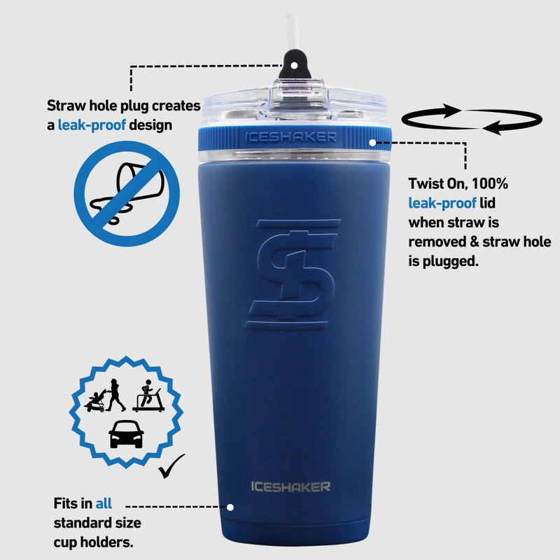 Ice Shaker 26 Oz Stainless Steel Bottle, Insulated Water Bottle with Straw, Navy - Image 5